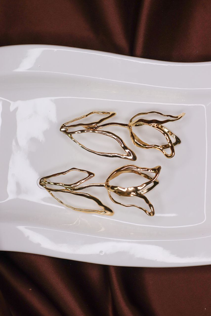 Metallic Gold Rose Dangle Statement Earrings